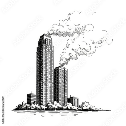 Pollution from city skyscrapers and buildings.