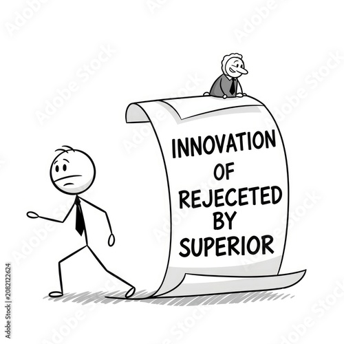 Rejected innovation concept with frustrated businessman.