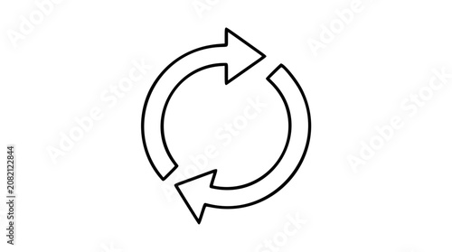 Two circular refresh arrows vector icon, hand traced outline loop symbol for sync, reload, recycle, update, repeat, rotation, exchange, workflow, web interface, app navigation, scalable illustration