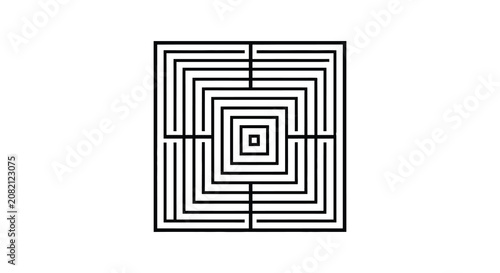 Bilde på lerret Square maze with concentric passages black and white silhouette labyrinth