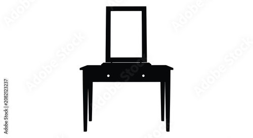 Schilderij op canvas Dressing table with mirror and drawers black silhouette on white background