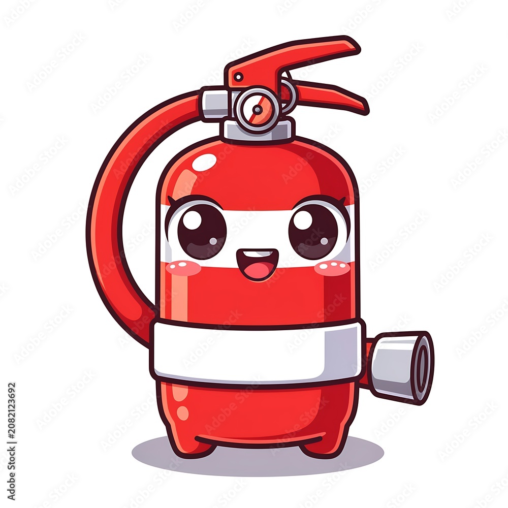 Naklejka premium Cute red cartoon fire hydrant with smiling face icon.