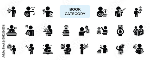 Foto Book Category Icon set Collection in Solid Glyph Style