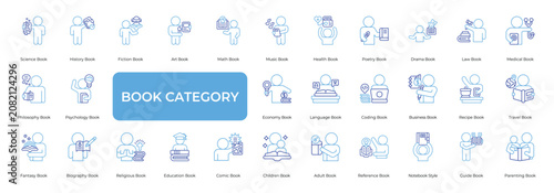 Schilderij op canvas Book Category Icon set Collection in Line Two Color Style