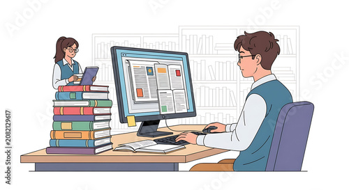 Man sitting at desk with computer.