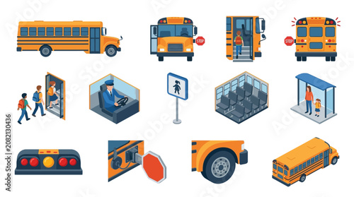 Dynamic School Bus Safety and Transportation Illustrated Guide with Bright Colors and Key Elements