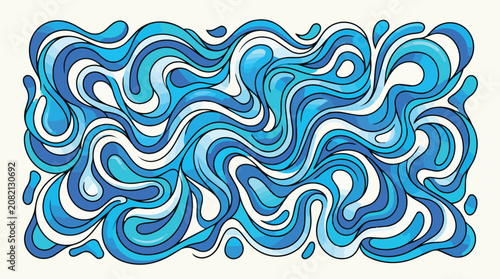 Dynamic Blue Ocean Waves Background with Abstract Liquid Flowing Swirls and Organic Curved Shapes for Decorative Design