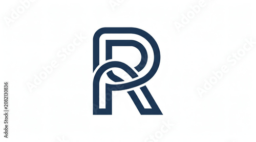 Logo huruf R dengan seni garis saling bertautan minimalis.	