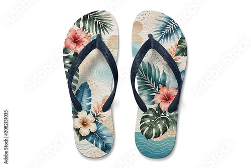 Floral patterned Flip flops A Pair Of Summer Footwear warm-weather With Tropical Botanical Designs beachwear beach flip flops