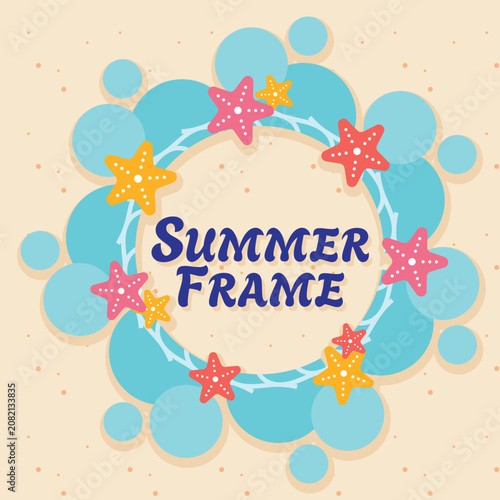 photo frame colorful summer star fish with water drop flat design 