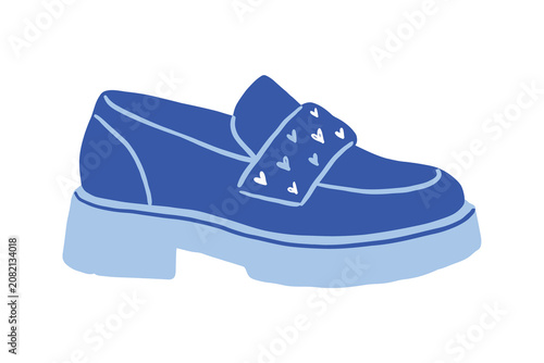 Bild auf Leinwand Blue heart adorned loafer shoe with thick sole