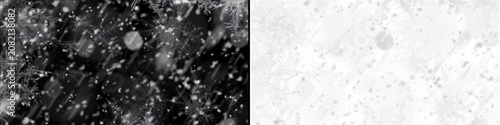 Фотография Winter frost and falling snow with bokeh effect on window glass abstract christmas and new year background