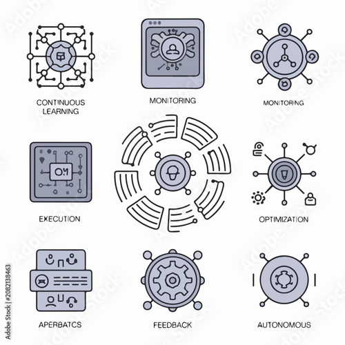 Automation Loop Icons for Continuous Learning, Monitoring, Execution, and Workflow Optimization