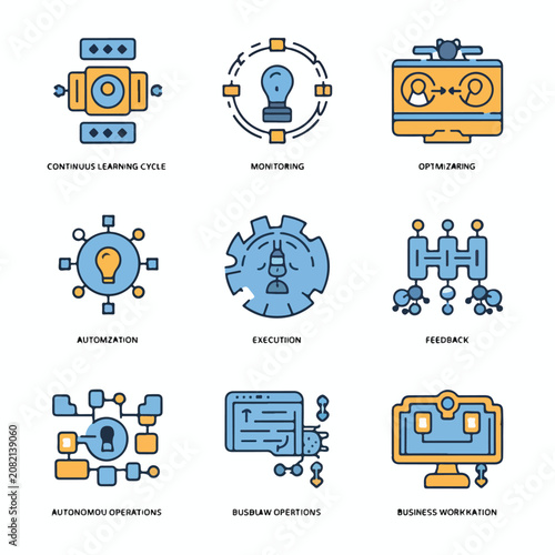 Automation Loop Icons for Continuous Learning, Monitoring, Execution, and Workflow Optimization