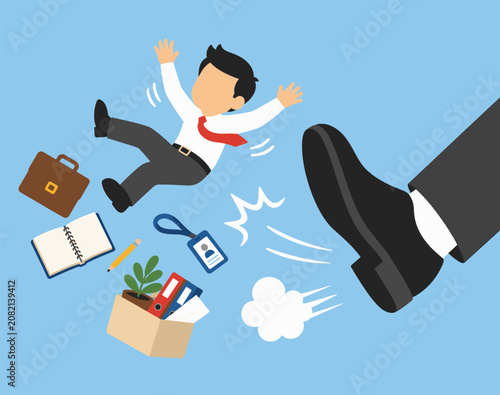 Fotografie Businessman Being Kicked Out of Job Corporate Layoff Concept Vector Illustration