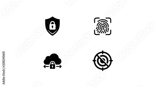 Security Icons Set Flat Monochrome Design On White Background
