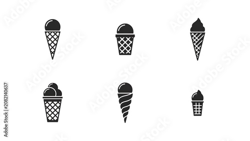 Ice Cream Cone Silhouettes Black Vector Icons On White Background