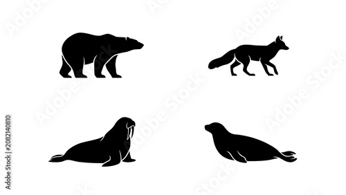 Arctic Animal Silhouettes On White Background Vector Illustration