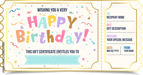 Elegant Gold Birthday Gift Certificate Voucher