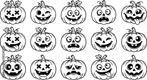 Cute Cartoon Pumpkin Faces SVG Collection, Halloween Funny Expressions Bundle