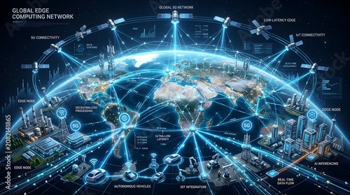 Global Edge Computing Network Visualization with 5G Connectivity, Satellites, IoT and Autonomous Systems