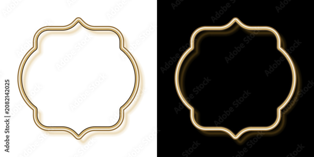 Fototapeta premium Vintage gold frame with metallic tube border. Elegant golden luxury label elements isolated on black and white background with drop shadow. Realistic design mockup for wedding, invitation card, etc.