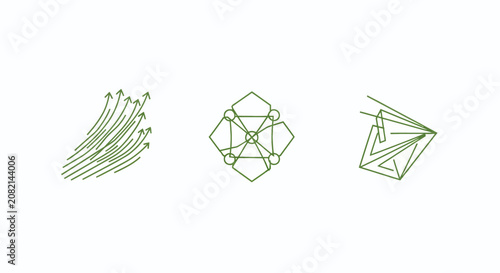 Abstract geometric line art with interconnected shapes.