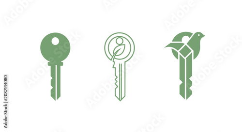 Three green key icons with different designs.