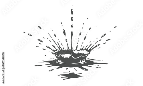 Foto High impact black ink splash forming a crown shape with rebounding liquid drops