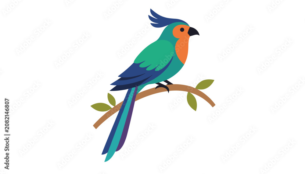 Obraz premium Colorful exotic parrot perched gracefully on a leafy tree branch isolated on a clean white background.