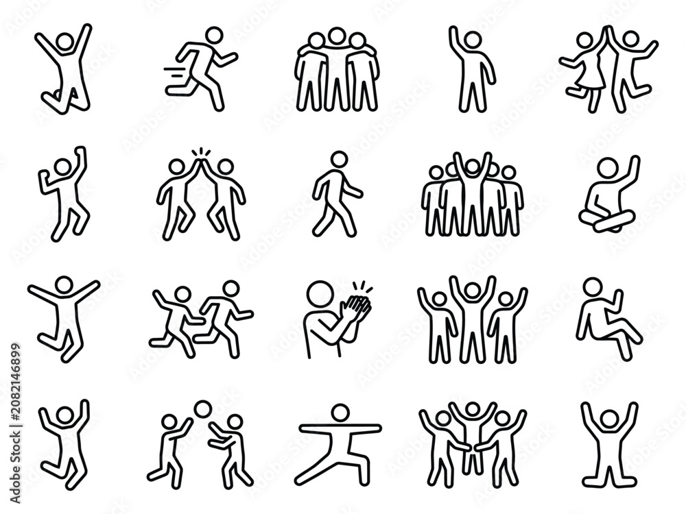 Fototapeta premium Set of line icons representing people in various activities and social situations
