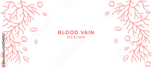 Obraz na plátně Minimalist line art illustration featuring stylized red blood vessels and circulating blood cells on a clean white background, perfect for healthcare and biology designs