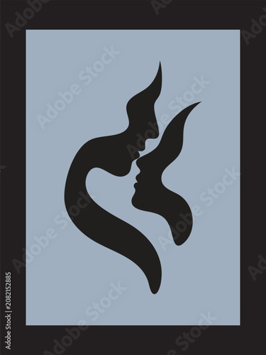 Abstract couple silhouette wall paint illustration.