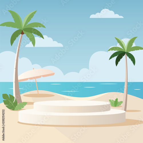 product display summer beach with coconut trees
