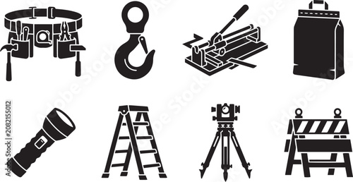 Schilderij op canvas Construction Heavy Hardware and Contractor Repair Tools Solid Icon Pack, Buildin