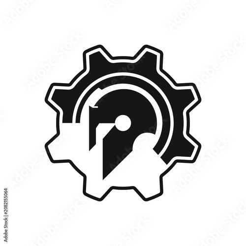 Black and white Spartan helmet inside mechanical gear logo symbol template