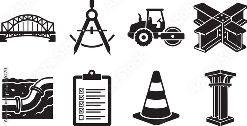 Quadro su tela Civil Engineering and Infrastructure Construction Solid Icon Pack, Architectural