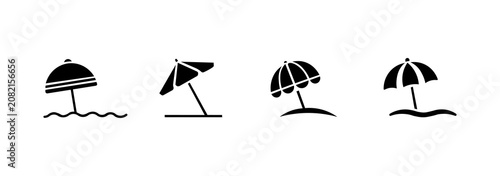 Bild auf Leinwand Beach umbrella icon set. Summer vacation silhouette collection.