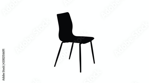 A minimalist line art icon depicts a single chair with four legs and a curved backrest in a simple room setting.