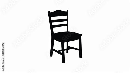 A simple black silhouette illustration of a chair is shown indoors