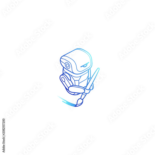 Robot Head Icon with Blue Line Art, Friendly Expression, and Crossed Arms Pose for Ai Concept Design