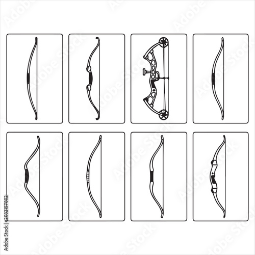 Archery Bow Illustrations Set, Various Designs