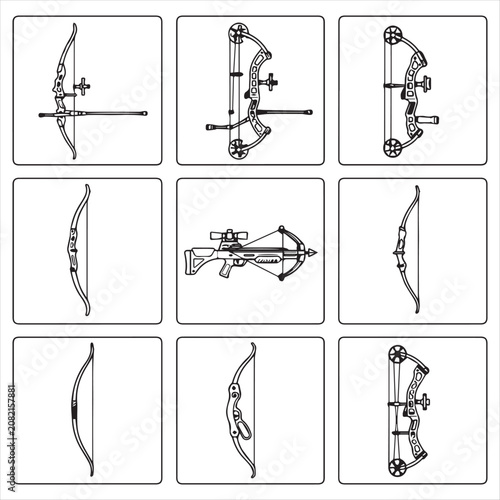 Bow and Arrow Illustrations, Archery Equipment Icons