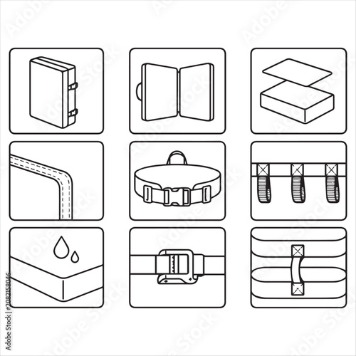 Line Style Industrial Buckle and Belt Icons Set