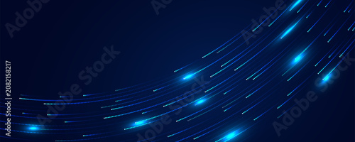 Foto Blue glowing particle lines abstract technology background.