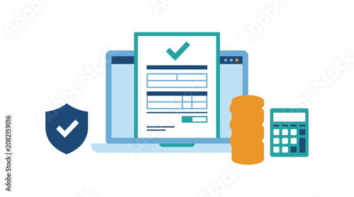 Digital Document Verification and Secure Data Processing System Illustration for Online Business Security