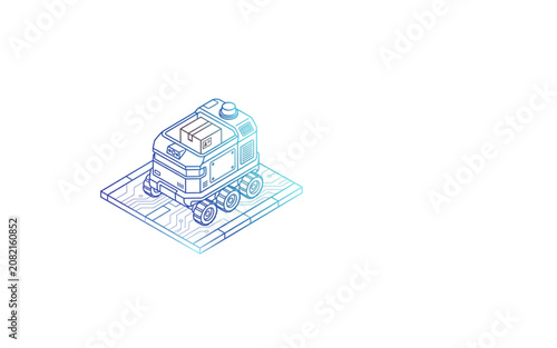 Tractor Isometric Line Icon with Copy Space, Simplified Blue Outlined Illustration for Farm Machinery Concept Design