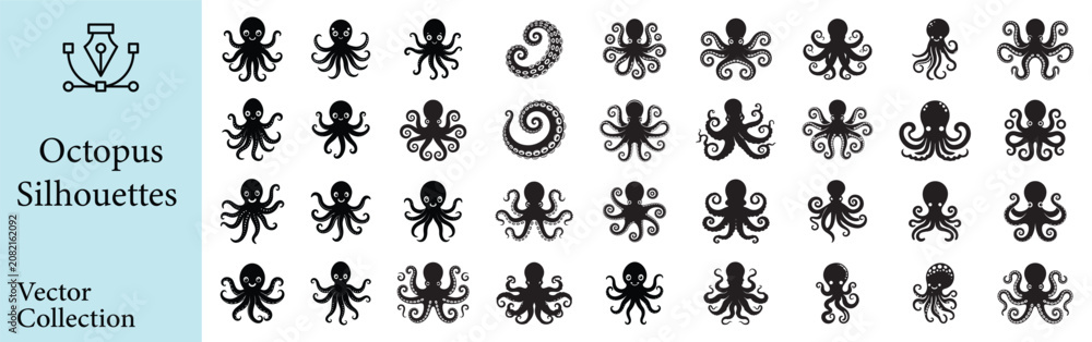 Εκτύπωση καμβά Set of octopus silhouettes vector illustration isolated