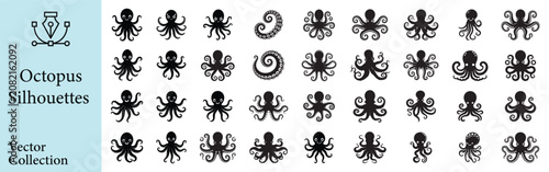 Obraz na plátne Set of octopus silhouettes vector illustration isolated