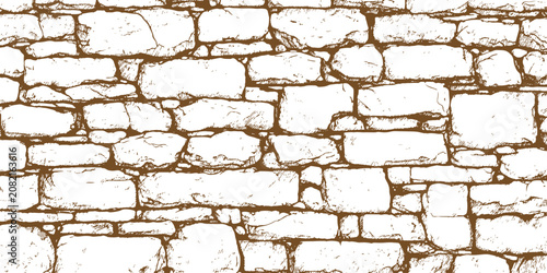 Fotografie Vintage hand drawn stone wall texture background with rustic rock bricks and classic masonry pattern vector illustration